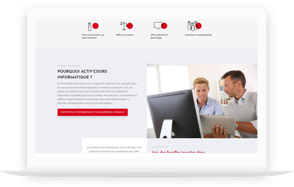 Site vitrine de Activ'Cours informatique réalisé par DC DIGITAL - Laptop