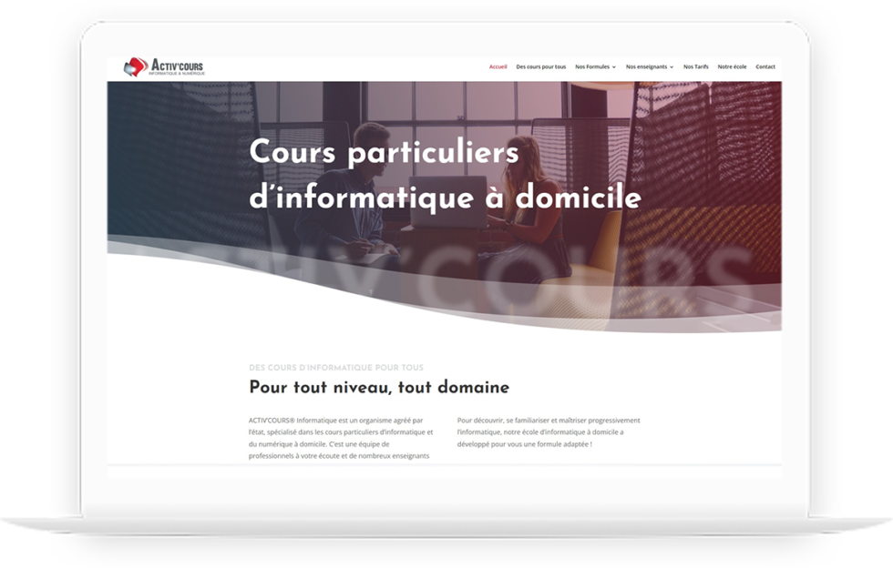 Site vitrine de Activ'Cours informatique réalisé par DC DIGITAL - Laptop