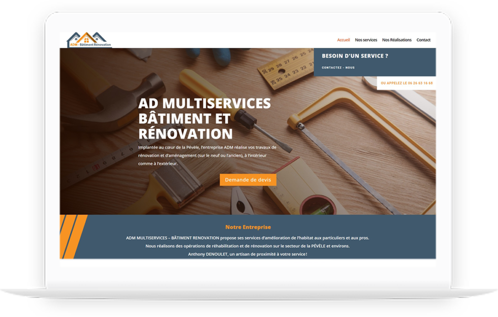 Site vitrine de ADM Bâtiment réalisé par DC DIGITAL - Laptop