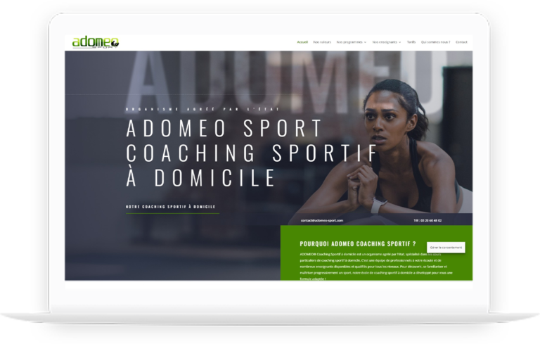 Site vitrine de Adomeo Sport réalisé par DC DIGITAL - Laptop