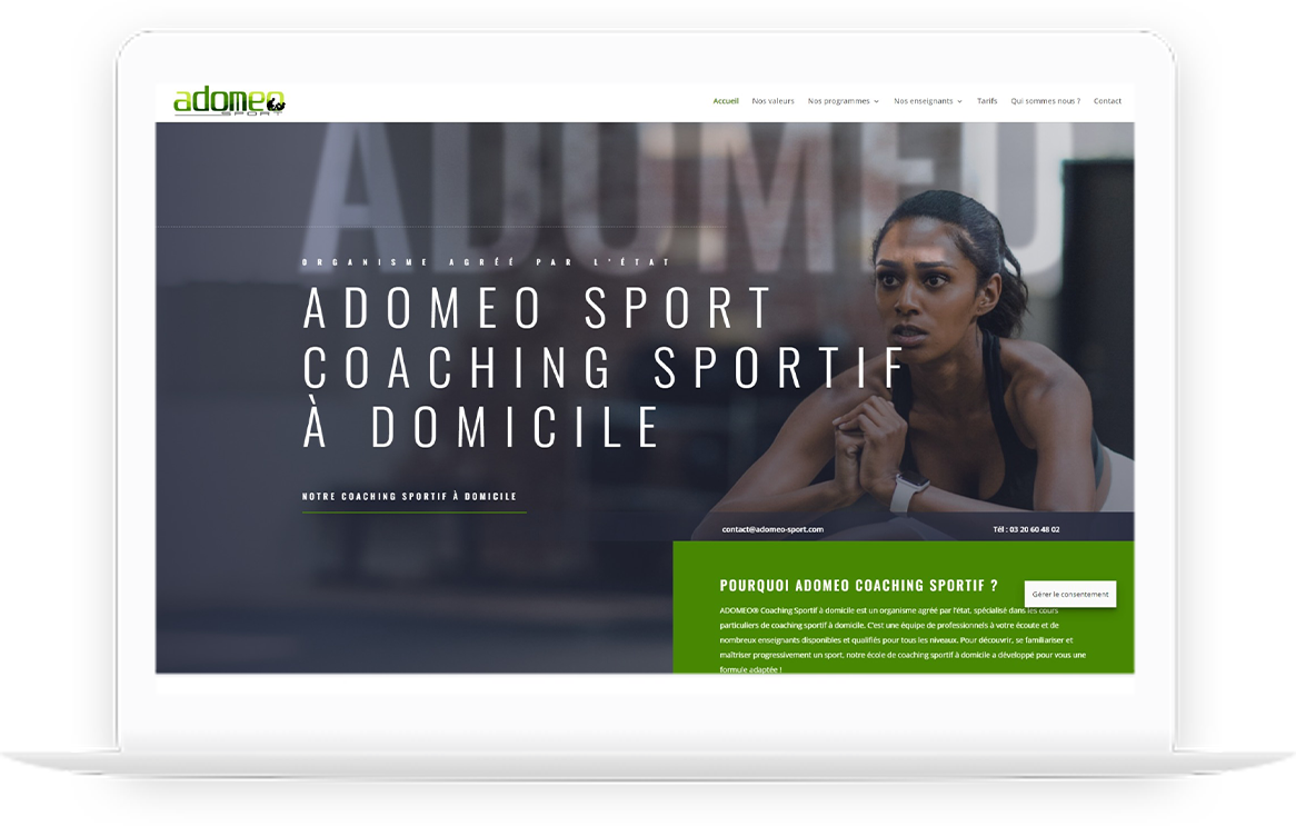 Site vitrine de Adomeo Sport réalisé par DC DIGITAL - Laptop
