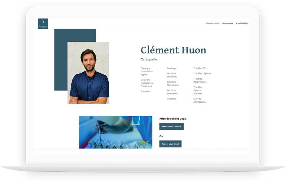 Site vitrine de Clément Huon, ostéopathe réalisé par DC DIGITAL - Laptop